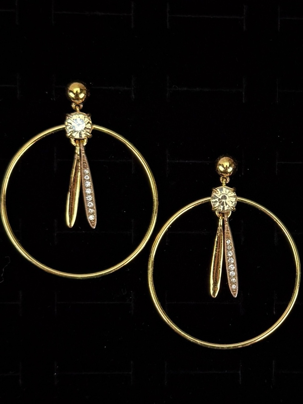 Vintage goldtone clear center bling J.Crew pierced earrings